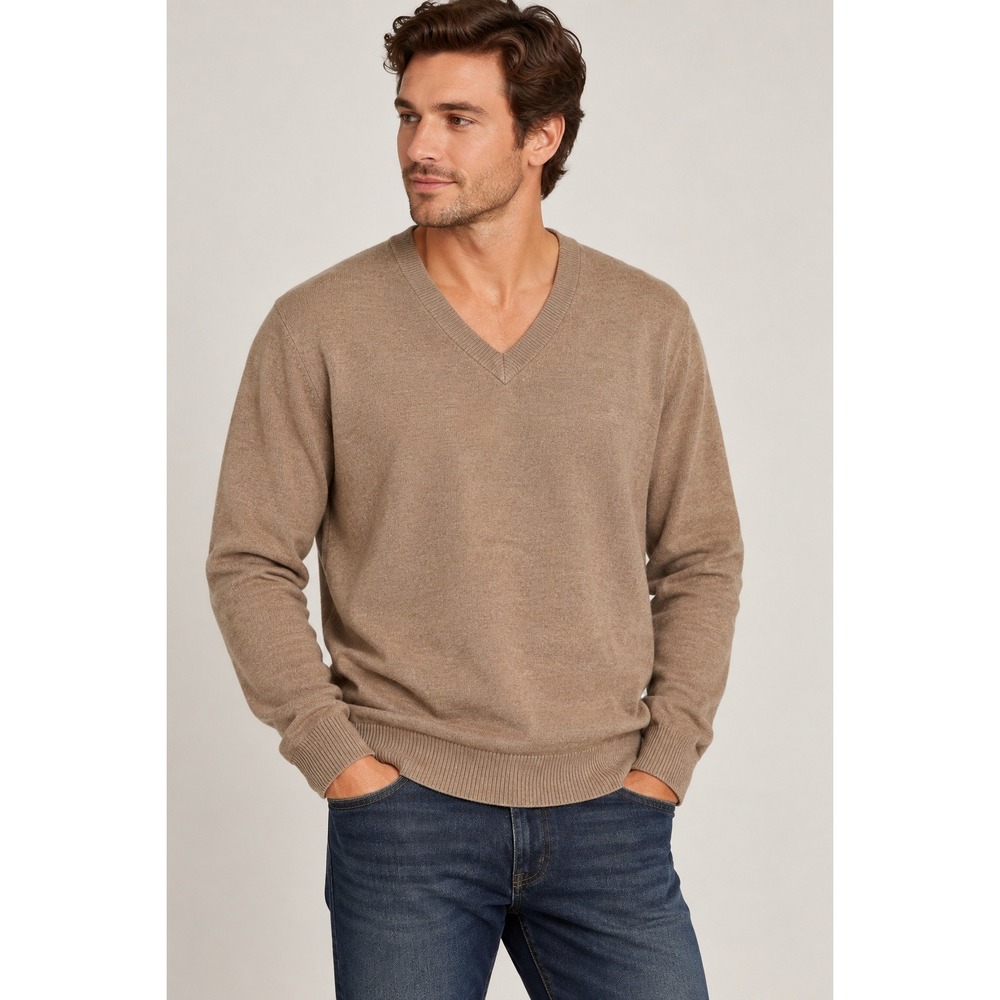 Banana Republic V-Neck Sweater M Brown Silk Cashmere Luxury Blend Pullover
